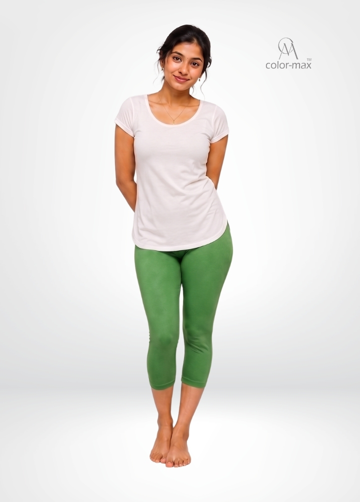 OLIVE GREEN - Premium Cotton Lycra Capri Leggings